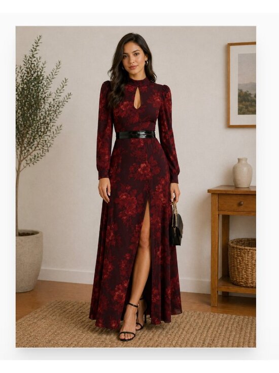Reformation Dresses & Skirts - Reformation Catalina Dress Womens 8 Red Floral Mock Neck Long Sleeve Maxi
